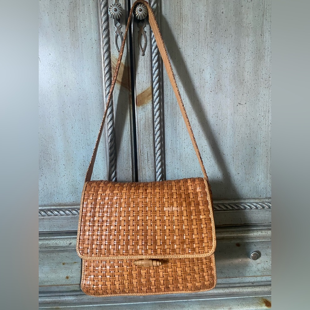 Classic Tan Woven Leather Crossbody/Shoulder Bag